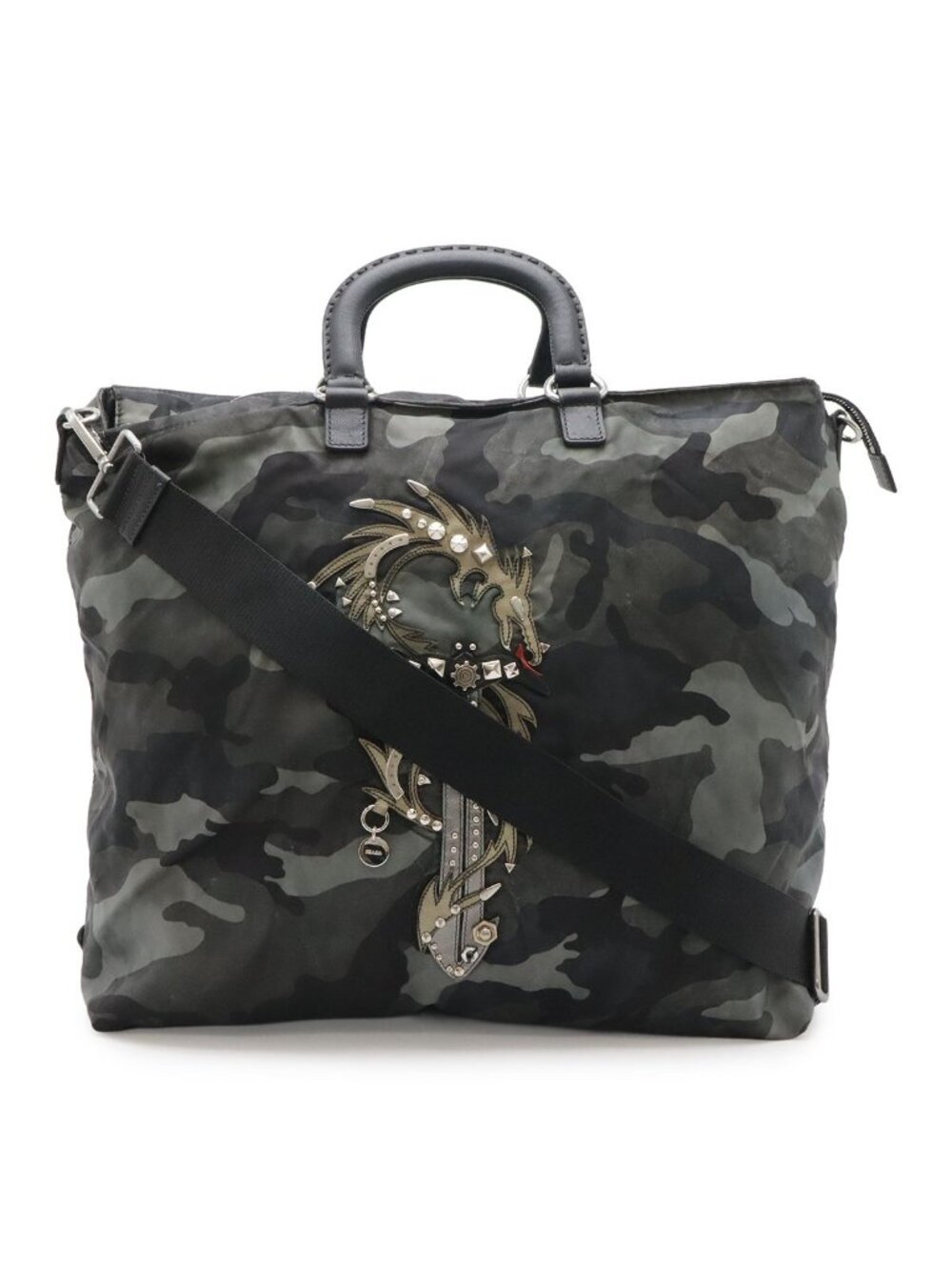 Prada Tote Large 2-Way Shoulder Bag Dragon Camouflage Pattern Nylon Fumo Green